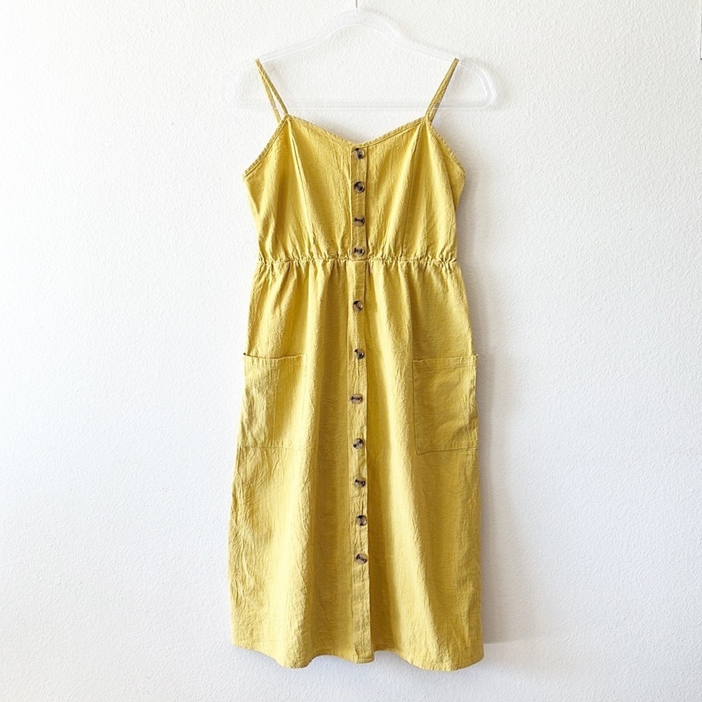 Yellow Sleeveless Button Down Midi Dress